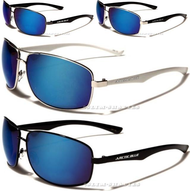Large Men's Arctic Blue Mirror Pilot Sunglasses White & Silver / Blue Mirror