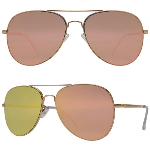 Women's Designer Oversized Pilot Rose Gold Pink Mirror Sunglasses