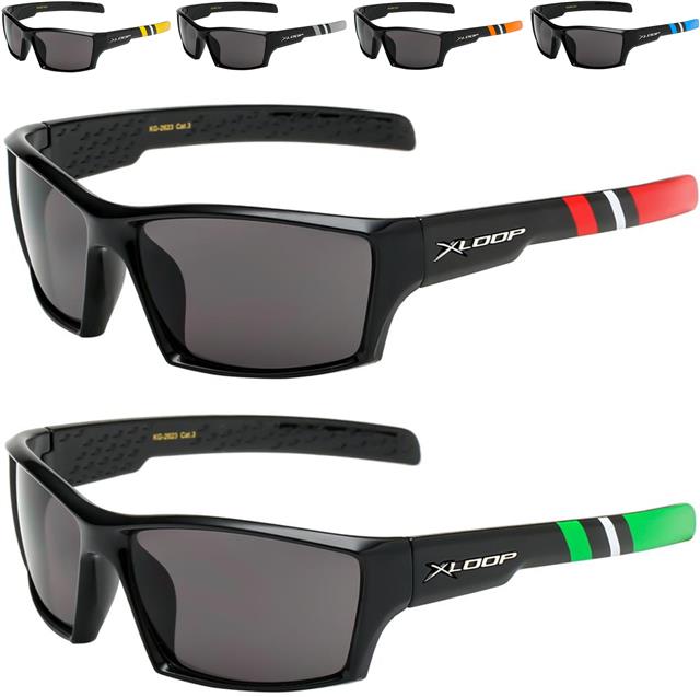 Children's Sports Sunglasses Black X-Loop Wrap Around Frame