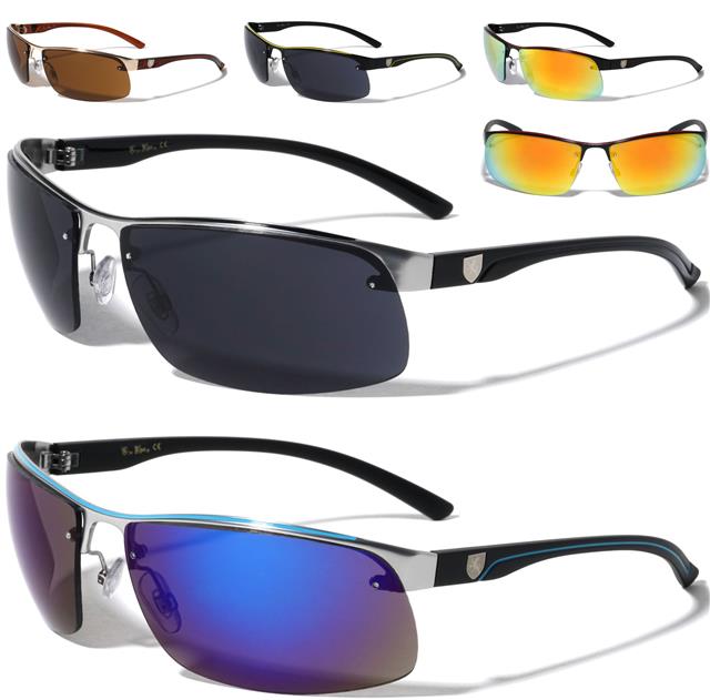 Khan Semi Rimless Sport Wrap Around Sunglasses For Men Black/Red Stripe/Orange Mirror Lens