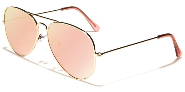 Small Gold Frame Pilot Sunglasses with Pink Mirror Lenses – Slim