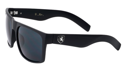 Mens High Quality Flat Top Classic Retro Sunglasses with Super Dark Lens or Silver Mirror Khan 19199983-0B3D-4DB5-A6E3-F2F8DFA7A117 Gloss Black Silver Logo Black Lens {{ color }}