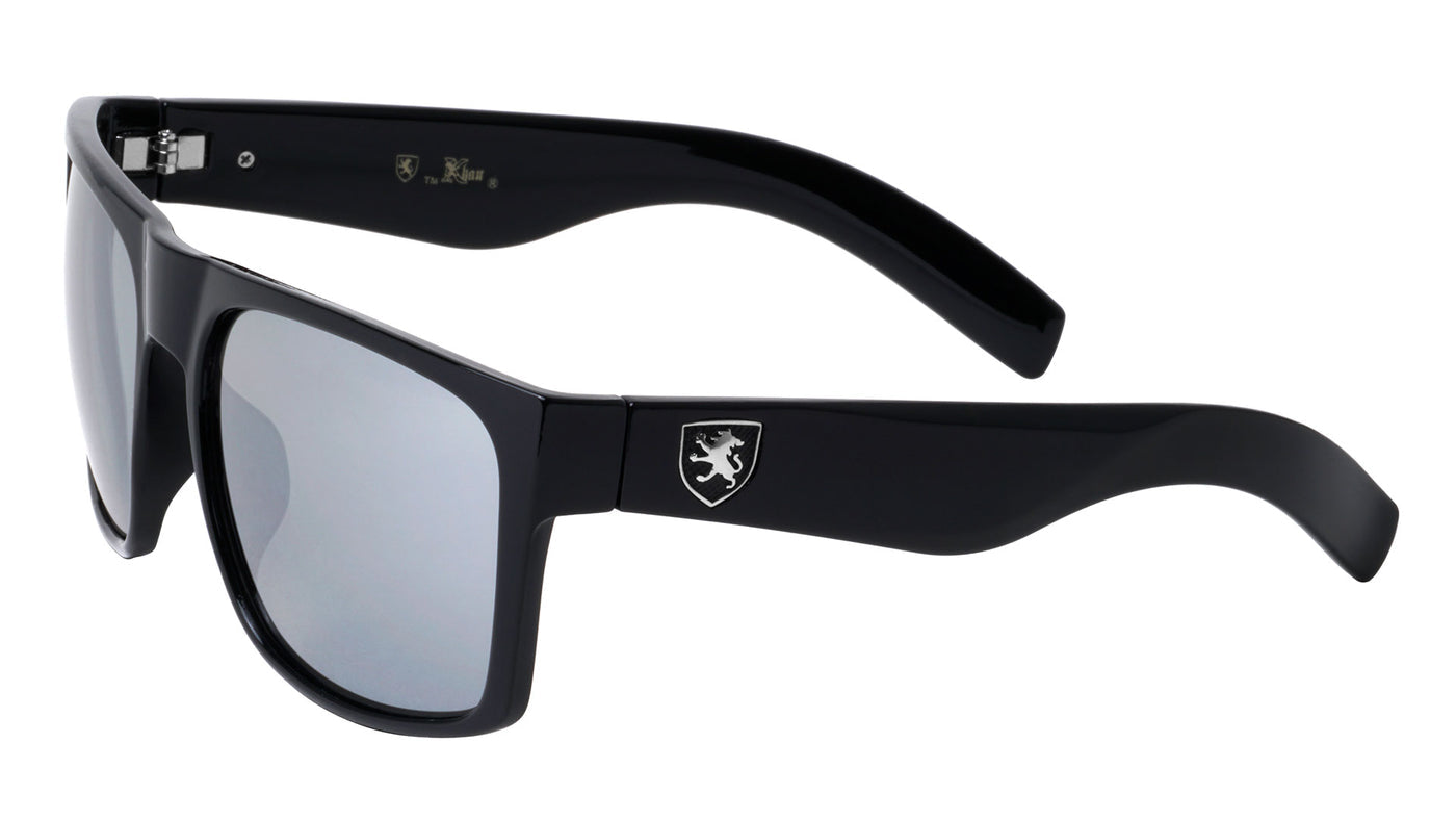 Mens High Quality Flat Top Classic Retro Sunglasses with Super Dark Lens or Silver Mirror Khan 41A6BE2D-21AC-4CA6-898F-94401A53DD93 Matt Black Silver Logo Silver Lens {{ color }}