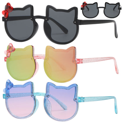 Girl's Children's Cartoon Round Cat Sunglasses with bow