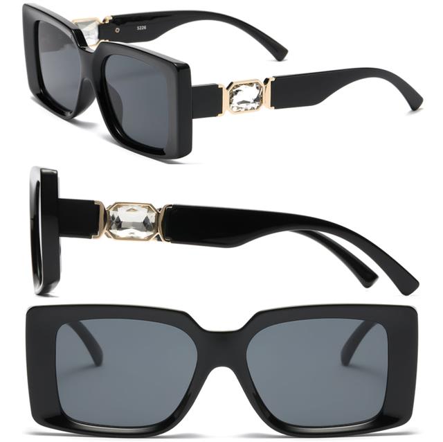 Womens Retro Oversized Rectangle Sunglasses Chunky Frame with Rhinestone temples Black/Gold/Smoke Lens Unbranded 5226aa_16c0f6b3-1fe8-41a3-a501-4485ad776e7d