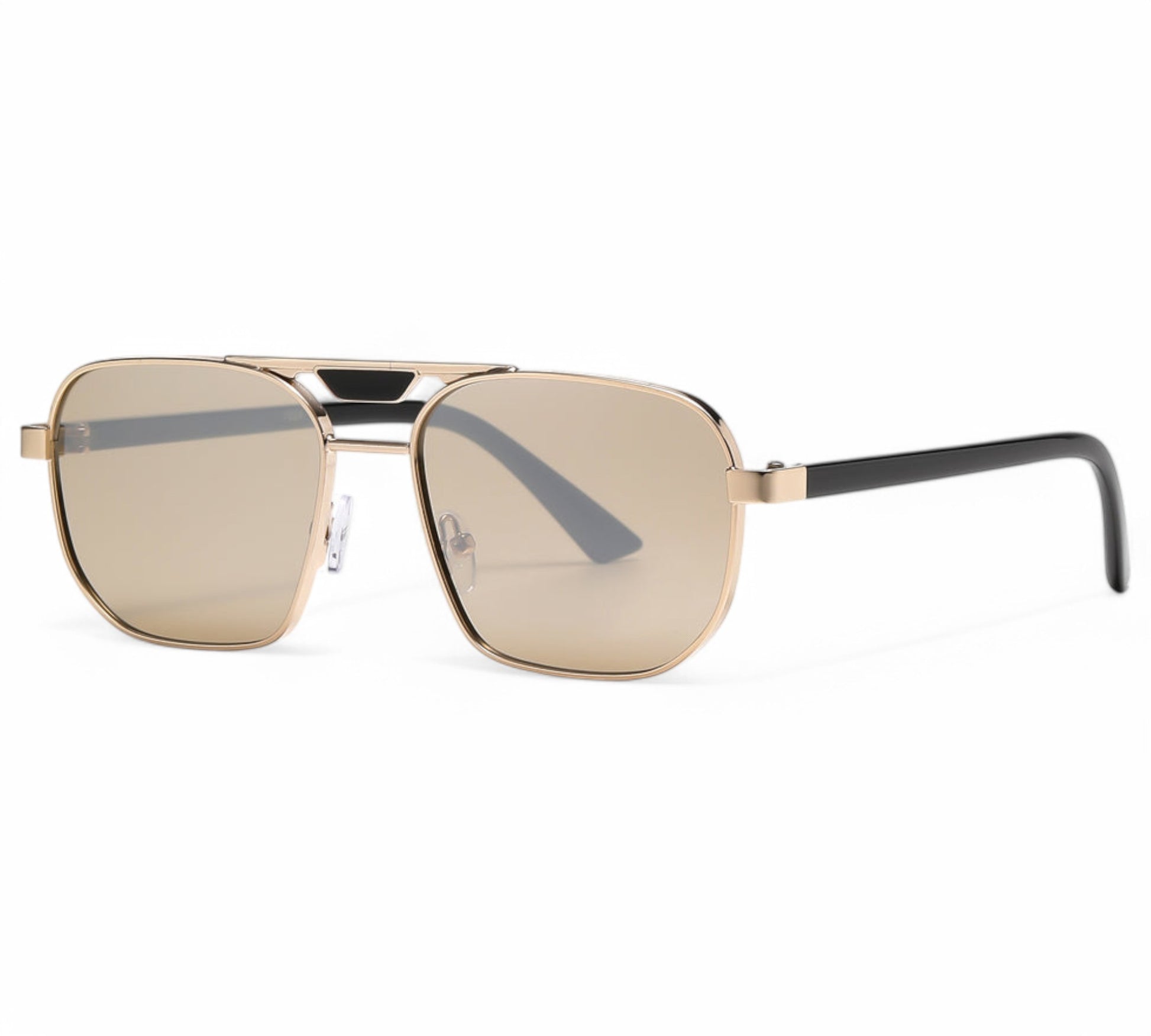 Mens pilot Sunglasses with Brow bar Froya Collection 7024-Thick-Metal-Square-Brow-Bar-Aviator-Sunglasses-black-gold-brown-mirror-lens Gloss Black Gold Brown Mirror lens {{ color }}