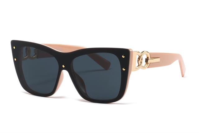 Womens Retro Oversized Cat Eye Sunglasses Chunky Frame with Chain Link Temples Pink/Gold/Black Smoke Lens Unbranded 8027c_f614f74c-f695-44d4-98ae-097a86114532