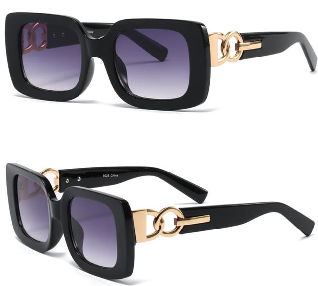 Womens Retro Oversized Rectangle Sunglasses Chunky Frame with Chain Link Temples Black/Gold/Purple Gradient Lens Unbranded 8028a_2b9195e6-f126-4845-9e25-154a6aa1bf04