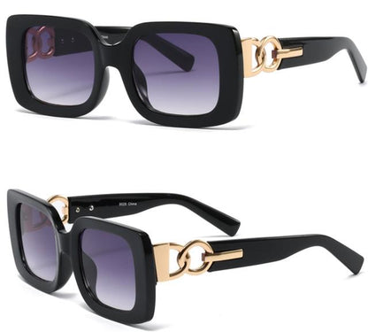 Womens Retro Oversized Rectangle Sunglasses Chunky Frame with Chain Link Temples Black Gold Purple Gradient Lens Unbranded 8028a_2b9195e6-f126-4845-9e25-154a6aa1bf04