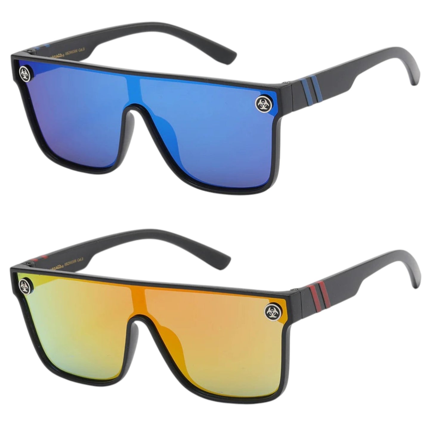 Biohazard Oversized flat top sunglasses with shield one piece lens UV400
