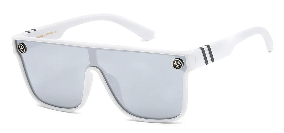 Biohazard Oversized flat top sunglasses with shield one piece lens UV400