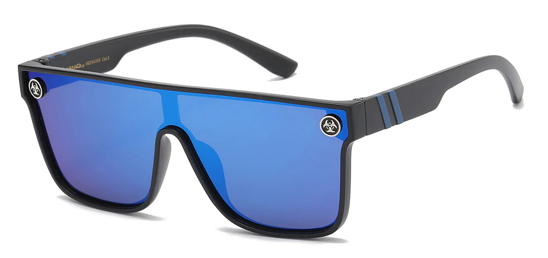 Biohazard Oversized flat top sunglasses with shield one piece lens UV400