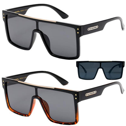 Oversized black shield sunglasses Biohazard flat top one piece lens UV400 Biohazard 8BZ66311-biohazard-shield-flat-top-sunglasses-with-accented-brow-bar-_1