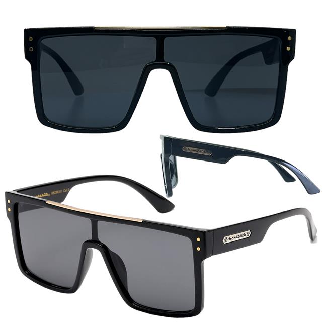 Oversized black shield sunglasses Biohazard flat top one piece lens UV400 Biohazard 8BZ66311-biohazard-shield-flat-top-sunglasses-with-accented-brow-bar-_2