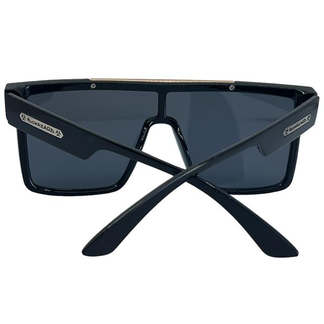 Oversized black shield sunglasses Biohazard flat top one piece lens UV400 Biohazard 8BZ66311-biohazard-shield-flat-top-sunglasses-with-accented-brow-bar-_7