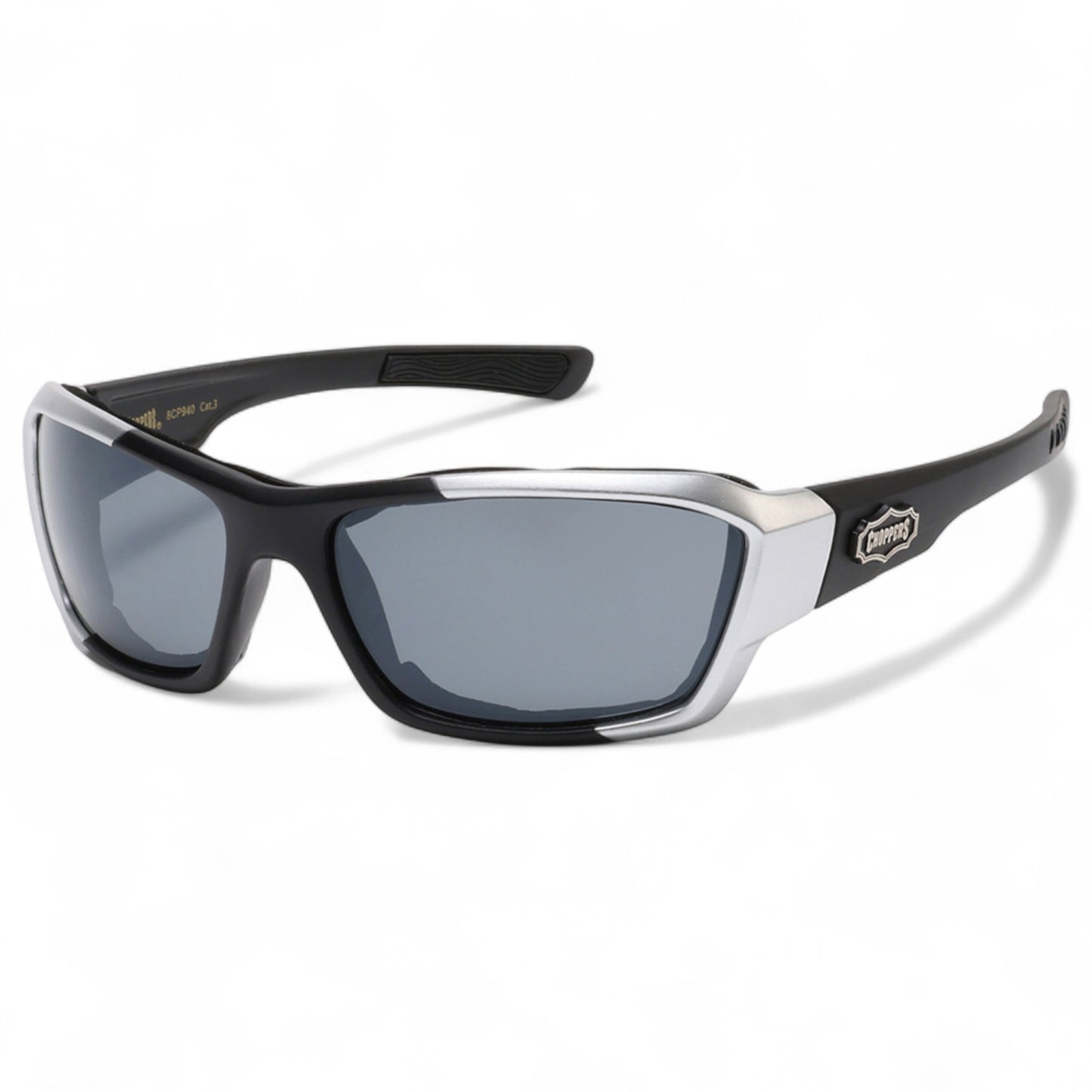 Choppers Motorcycle Padded Goggles Sunglasses Choppers 8CP940_Chopper-motor-cycle-goggles-with-foam-padding_7 Black Silver Smoke Lens {{ color }}