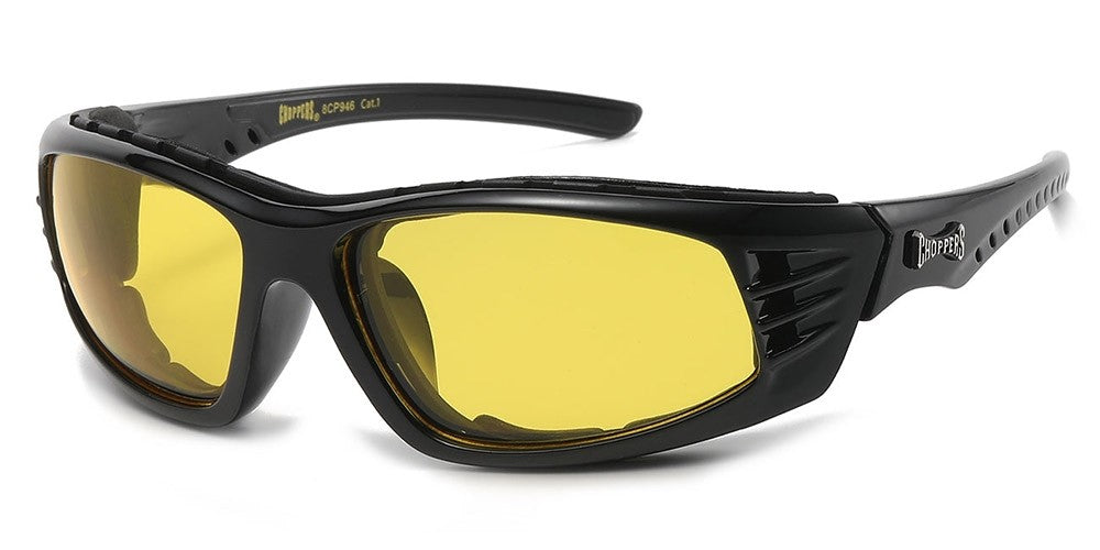 Choppers Sports padded Sunglasses UV400 choppers 8CP946-Choppers-padded-motorcycle-sunglasses-5 Gloss Black Yellow Lens (Night Vision) {{ color }}