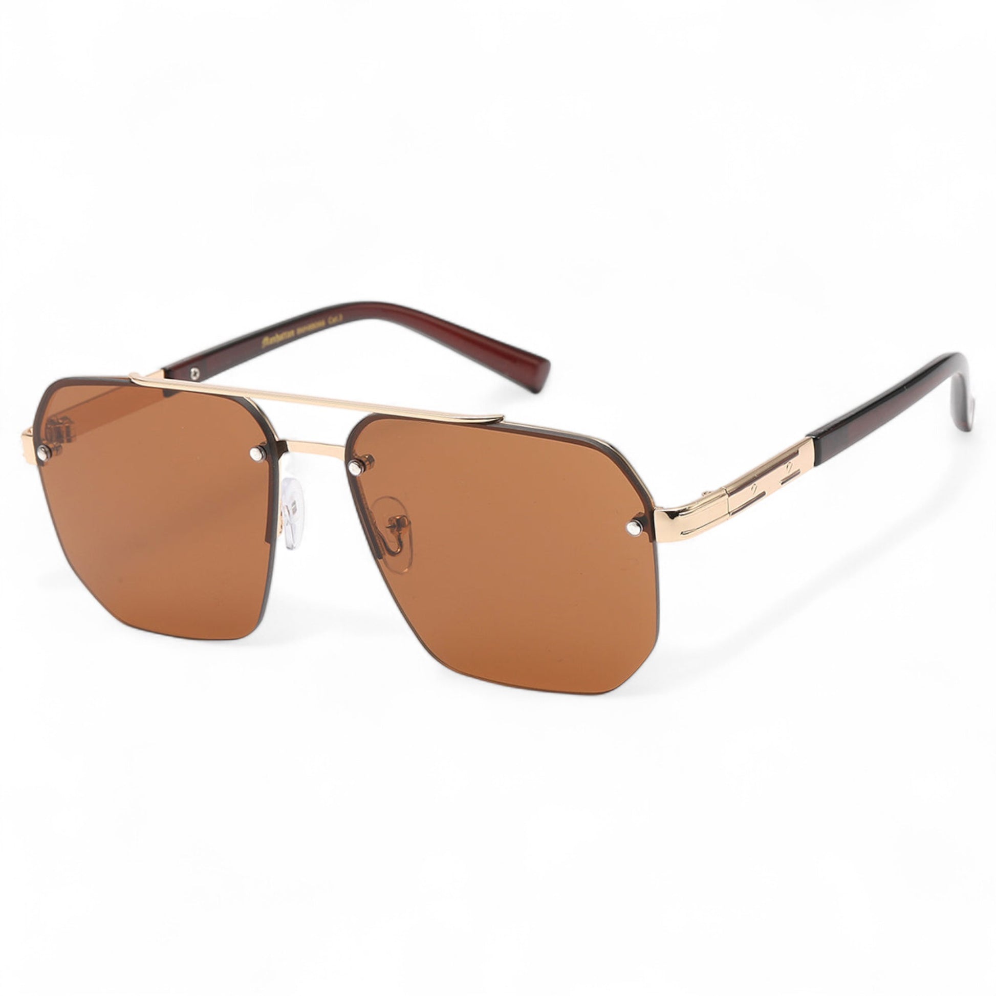 Men's Retro Semi-Rimless Pilot Sunglasses with Brow Bar Manhattan 8MH88066-METAL-SEMI-RIMLESS-AVIATOR-SUNGLASSES_5_284cefb2-aa53-4bf2-a876-46dae81cd9a4 Brown Gold Brown Lens {{ color }}