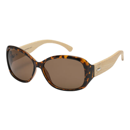Women's Wrap Sunglasses Wooden Bamboo temple Superior 8SUP89025-womens-wrap-around-shades-with-bamboo-arms_2 Tortoise Brown Wooden Arm Brown Lens {{ color }}