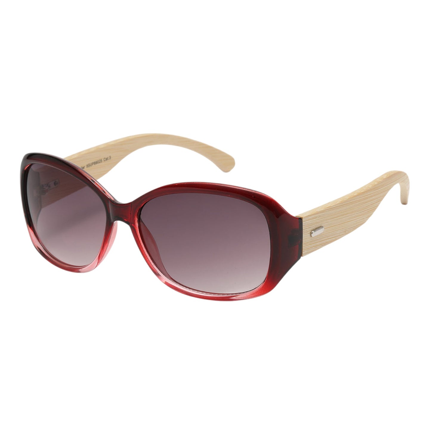 Women's Wrap Sunglasses Wooden Bamboo temple Superior 8SUP89025-womens-wrap-around-shades-with-bamboo-arms_3 Red Pink Wooden Arm Pink Gradient Lens {{ color }}