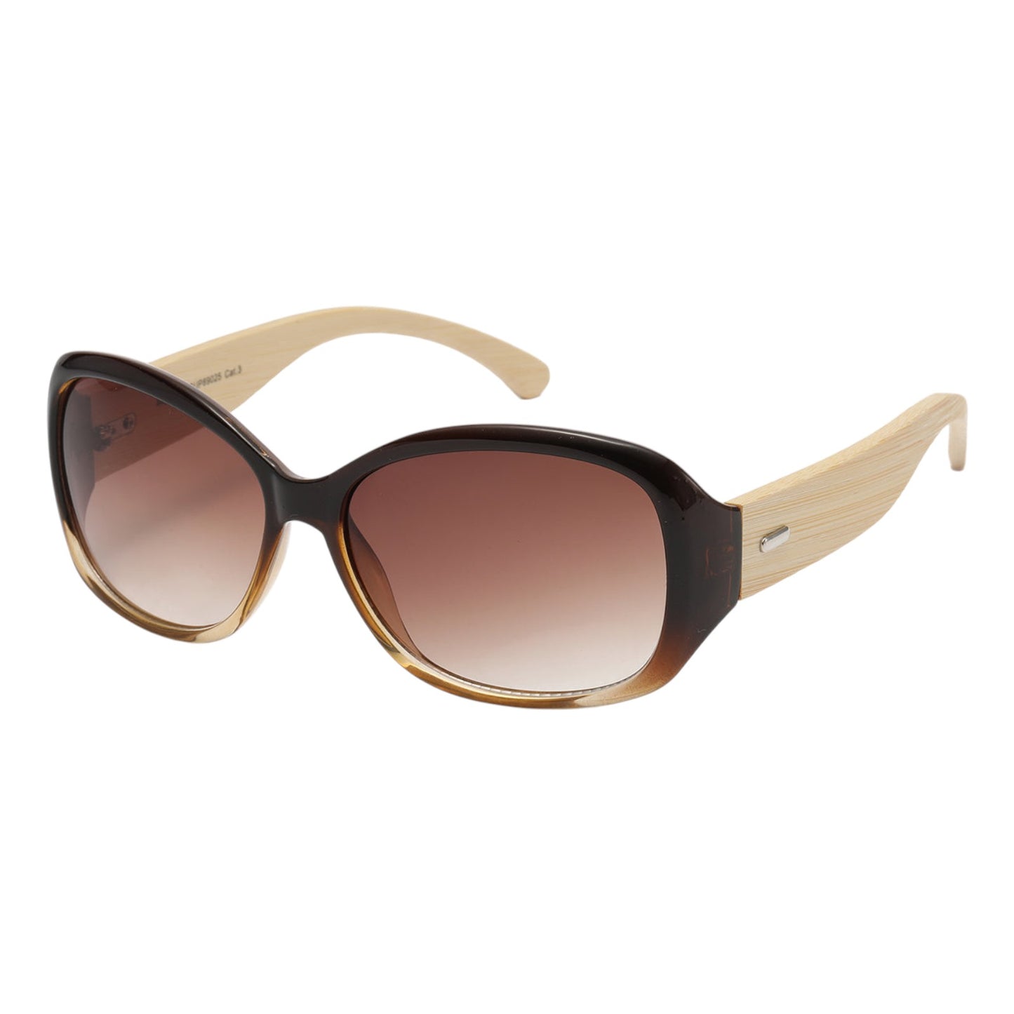 Women's Wrap Sunglasses Wooden Bamboo temple Superior 8SUP89025-womens-wrap-around-shades-with-bamboo-arms_4 2 Tone Brown Wooden Arm Brown Gradient Lens {{ color }}
