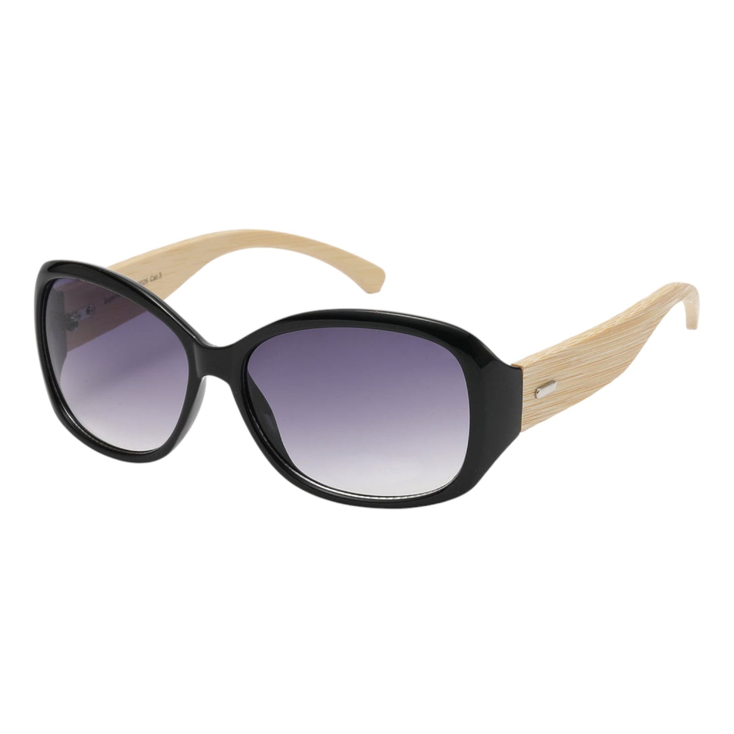 Women's Wrap Sunglasses Wooden Bamboo temple Superior 8SUP89025-womens-wrap-around-shades-with-bamboo-arms_5 Black Wooden Arm Smoke Gradient Lens {{ color }}