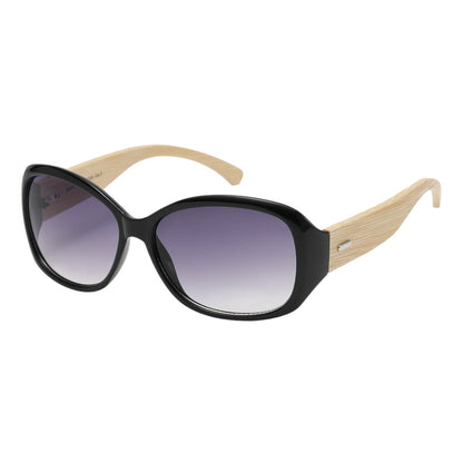 Women's Wrap Sunglasses Wooden Bamboo temple Superior 8SUP89025-womens-wrap-around-shades-with-bamboo-arms_5 Black Wooden Arm Smoke Gradient Lens {{ color }}