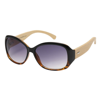 Women's Wrap Sunglasses Wooden Bamboo temple Superior 8SUP89025-womens-wrap-around-shades-with-bamboo-arms_6 Black Tortoise Wooden Arm Smoke Gradient Lens {{ color }}