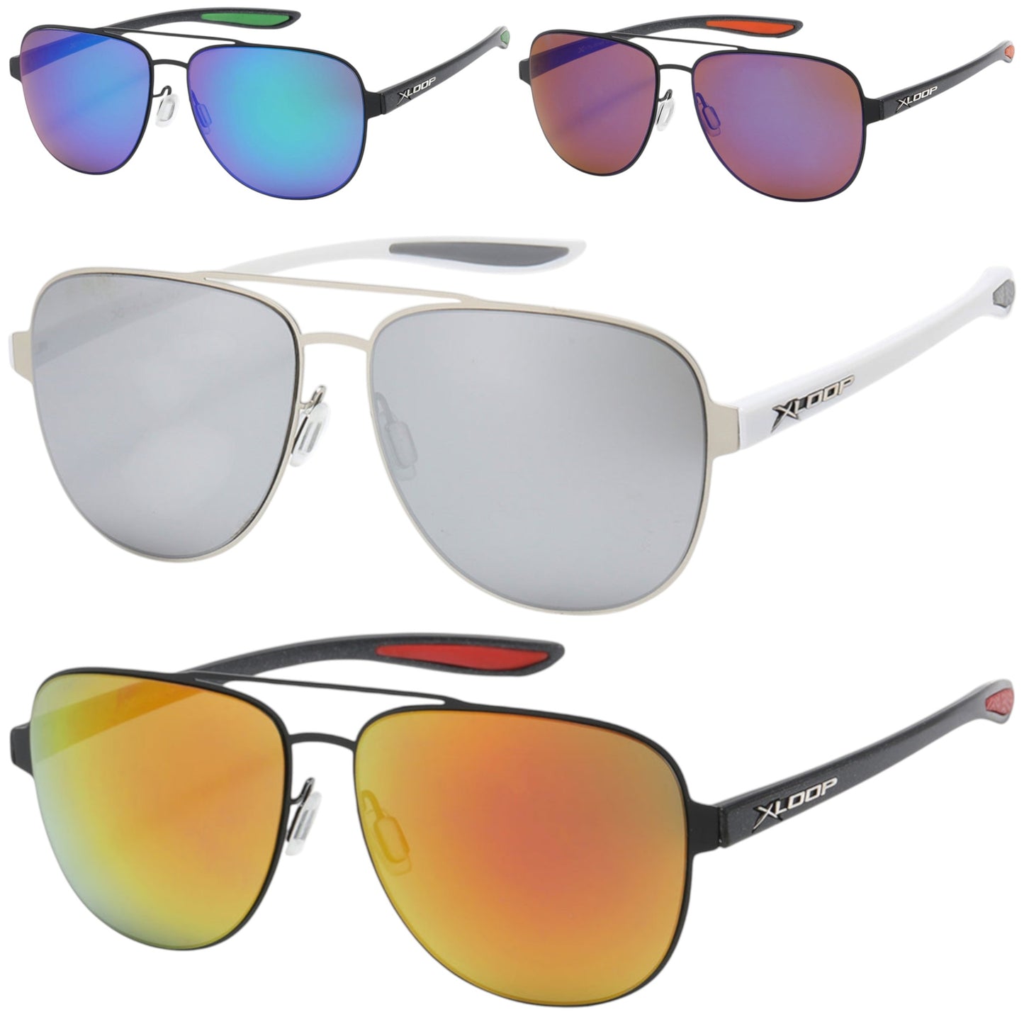 Men's oversize mirror pilot sports X-loop Sunglasses X-Loop 8XL1466_X-LOOP-SPORTS-AVIATOR-SUNGLASSES_0 {{ color }}