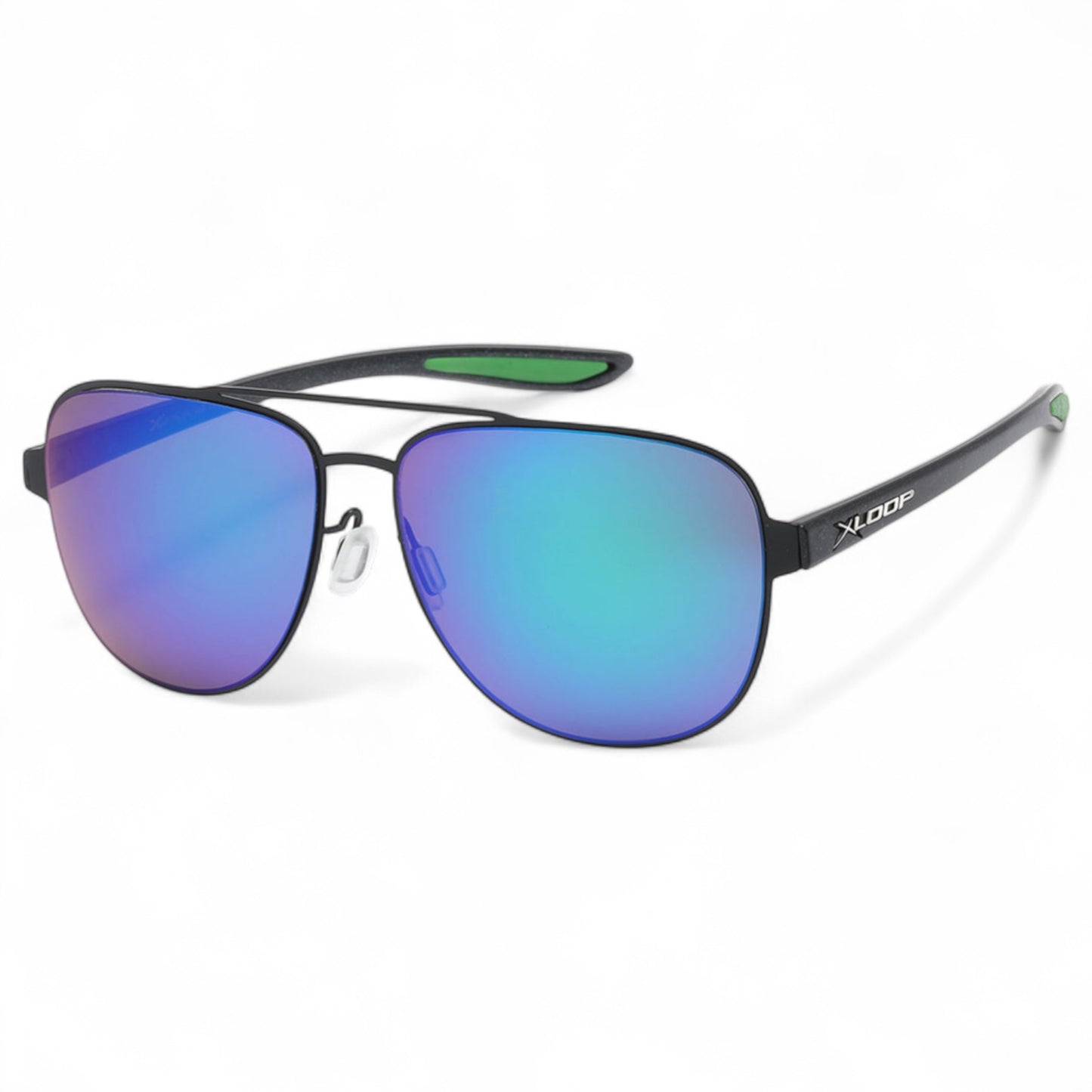 Men's oversize mirror pilot sports X-loop Sunglasses X-Loop 8XL1466_X-LOOP-SPORTS-AVIATOR-SUNGLASSES_1 Black Green Green Mirror Lens {{ color }}