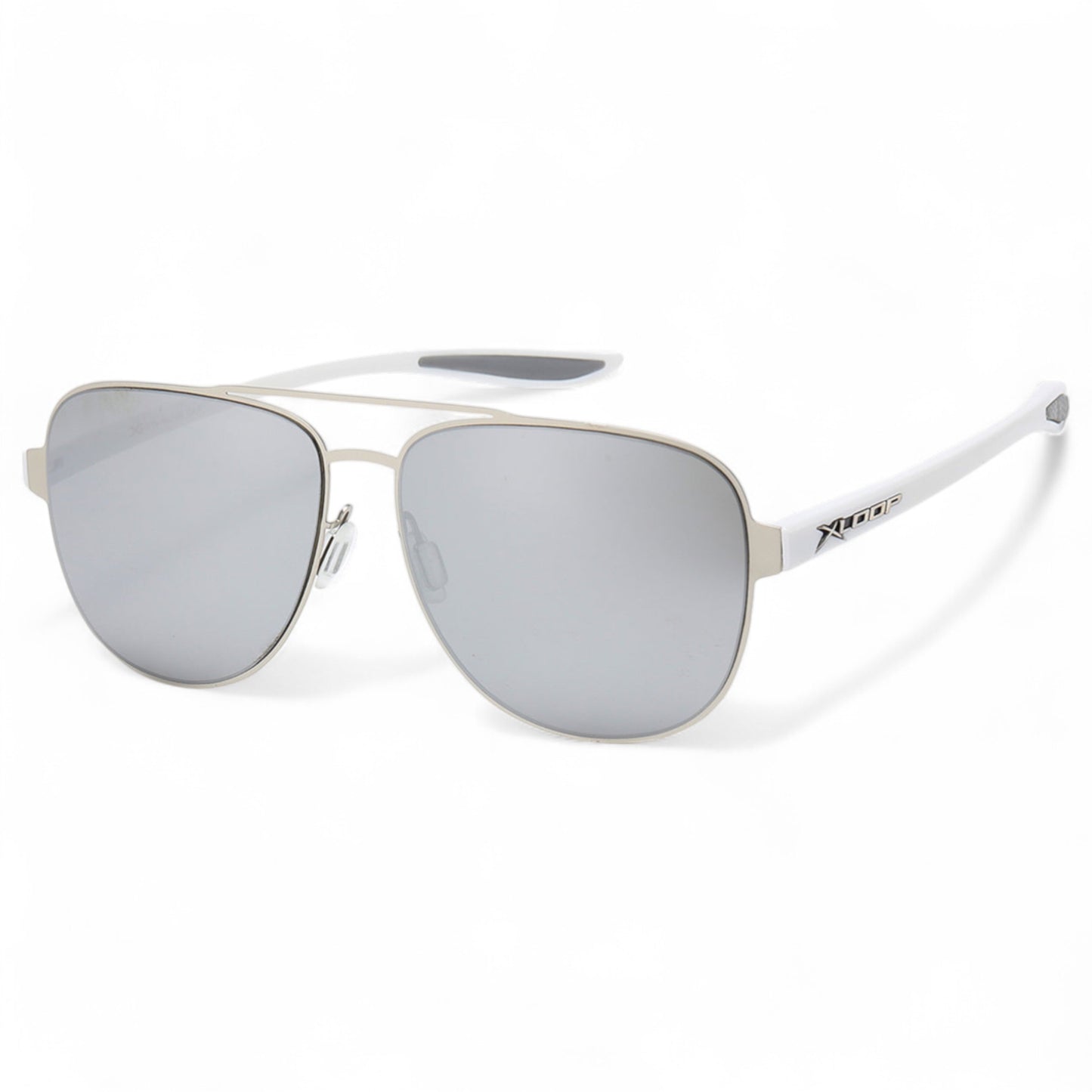 Men's oversize mirror pilot sports X-loop Sunglasses X-Loop 8XL1466_X-LOOP-SPORTS-AVIATOR-SUNGLASSES_3 Silver White Silver Mirror Lens {{ color }}