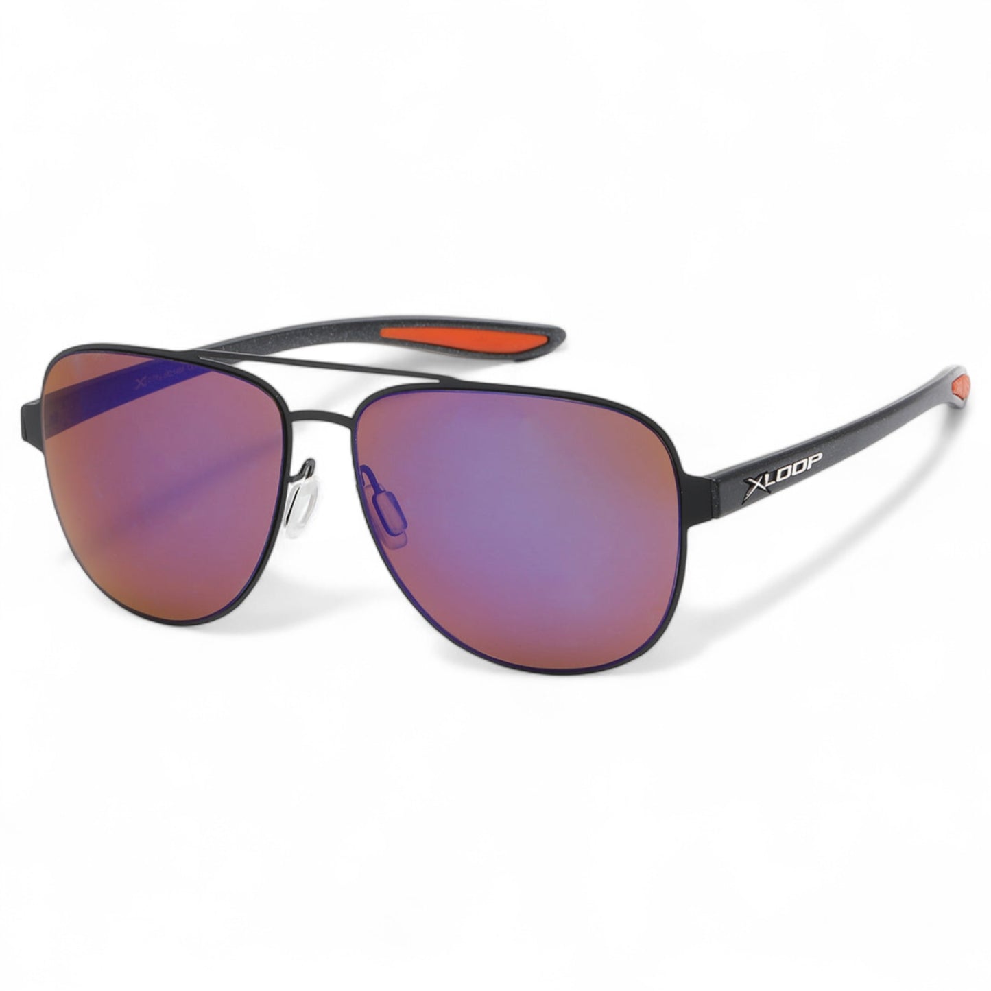 Men's oversize mirror pilot sports X-loop Sunglasses X-Loop 8XL1466_X-LOOP-SPORTS-AVIATOR-SUNGLASSES_4 Black Orange Purple Mirror Lens {{ color }}
