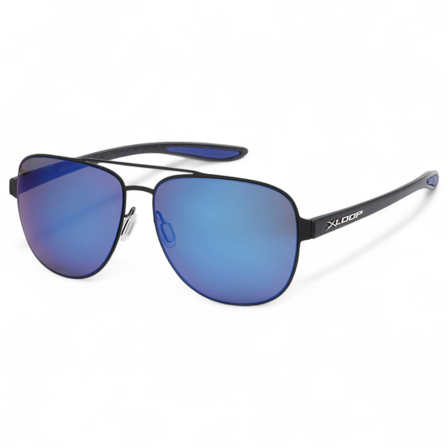 Men's oversize mirror pilot sports X-loop Sunglasses X-Loop 8XL1466_X-LOOP-SPORTS-AVIATOR-SUNGLASSES_5 Black Blue Blue Mirror Lens {{ color }}