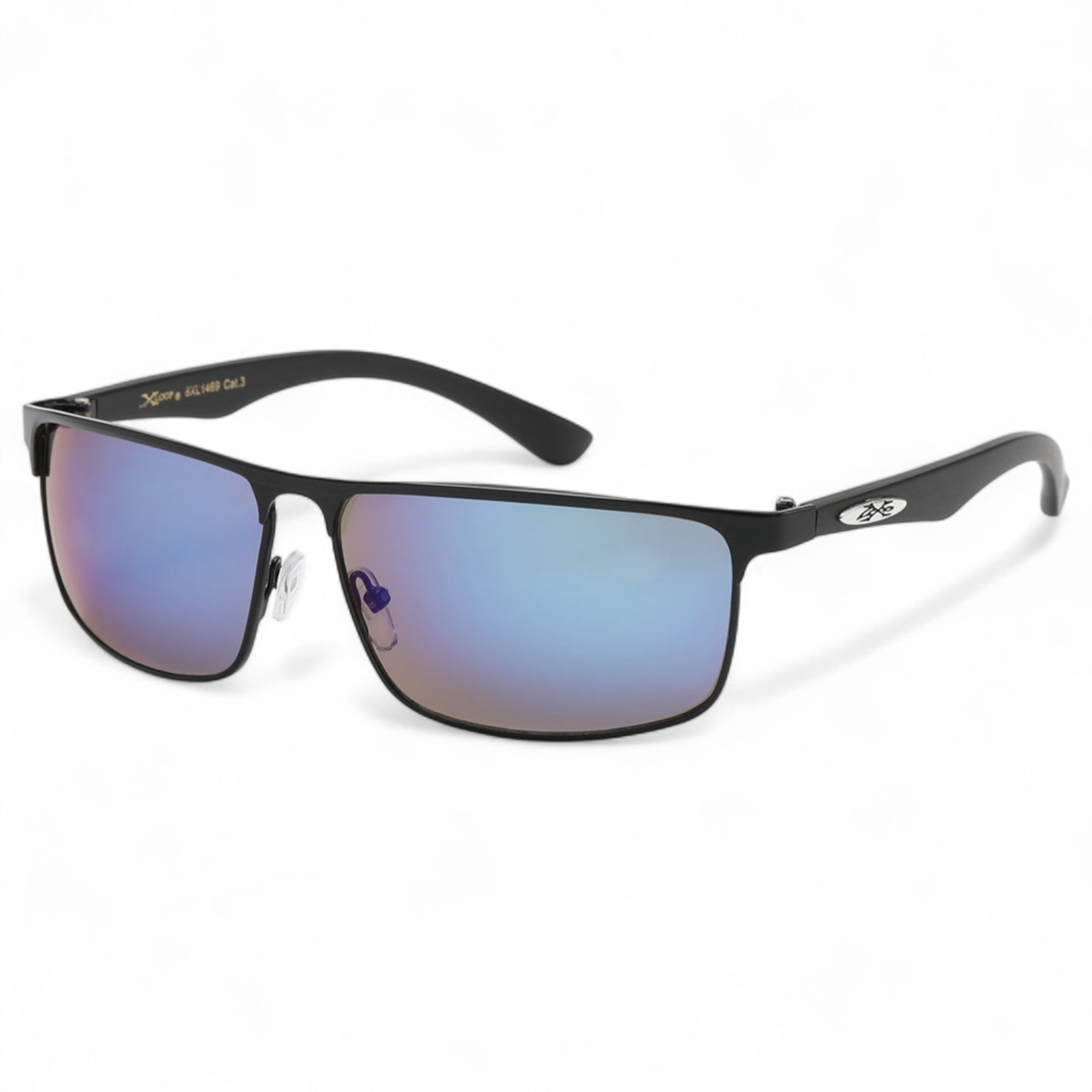 X-loop Sport Wrap around Mirrored Sunglasses X-Loop 8XL1469_X-LOOP-SPORTS-WRAP-AROUND-SUNGLASSES_6 Black Blue Mirror Lens {{ color }}
