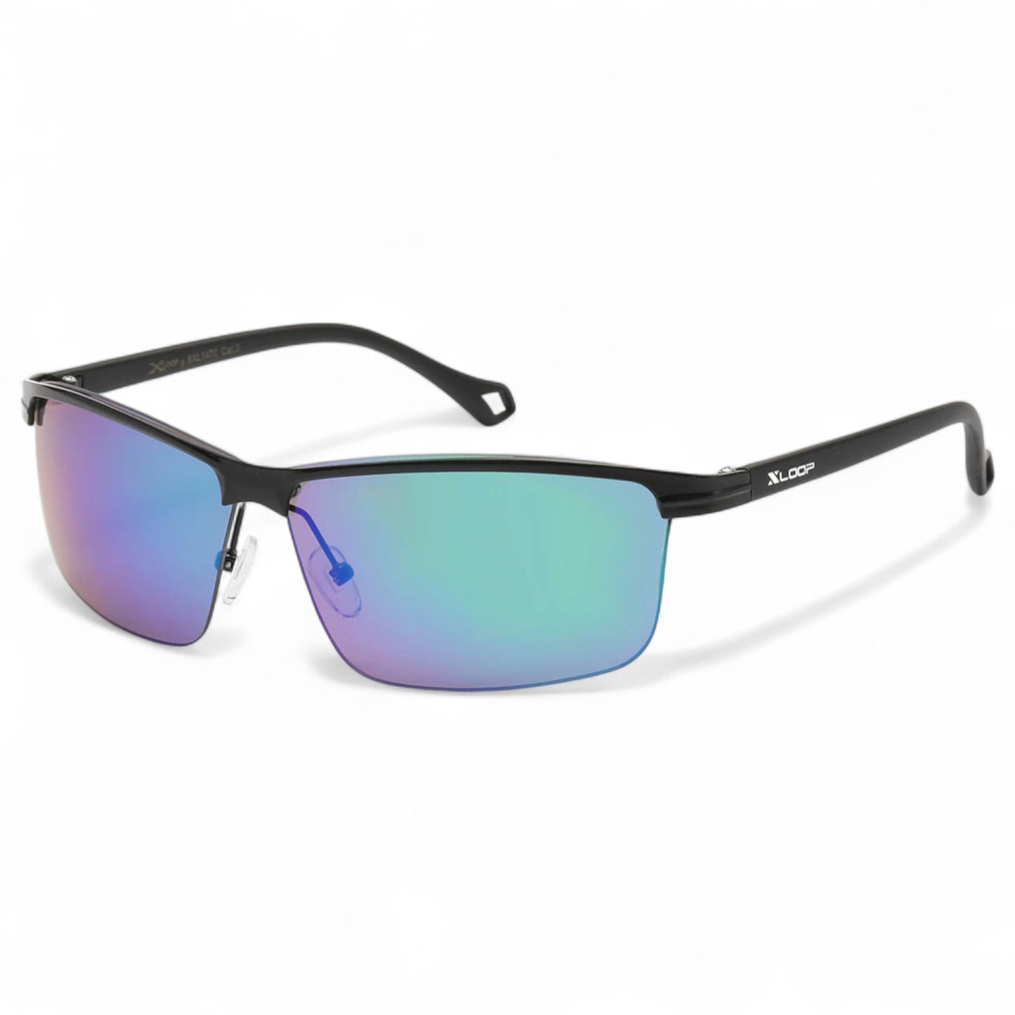 X-loop Men's Wrap around sports Mirrored Sunglasses X-Loop 8XL1470_X-LOOP-SPORTS-SUNGLASSES-WRAP-AROUND_1 Black Green Blue Mirror Lens {{ color }}
