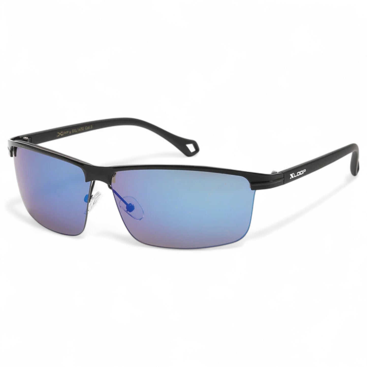 X-loop Men's Wrap around sports Mirrored Sunglasses X-Loop 8XL1470_X-LOOP-SPORTS-SUNGLASSES-WRAP-AROUND_2 Black Blue Mirror Lens {{ color }}