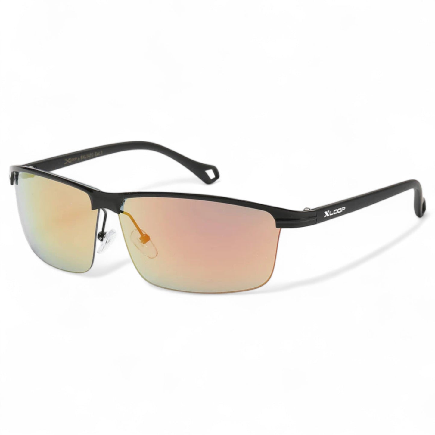 X-loop Men's Wrap around sports Mirrored Sunglasses X-Loop 8XL1470_X-LOOP-SPORTS-SUNGLASSES-WRAP-AROUND_3 Black Black Orange Mirror Lens {{ color }}