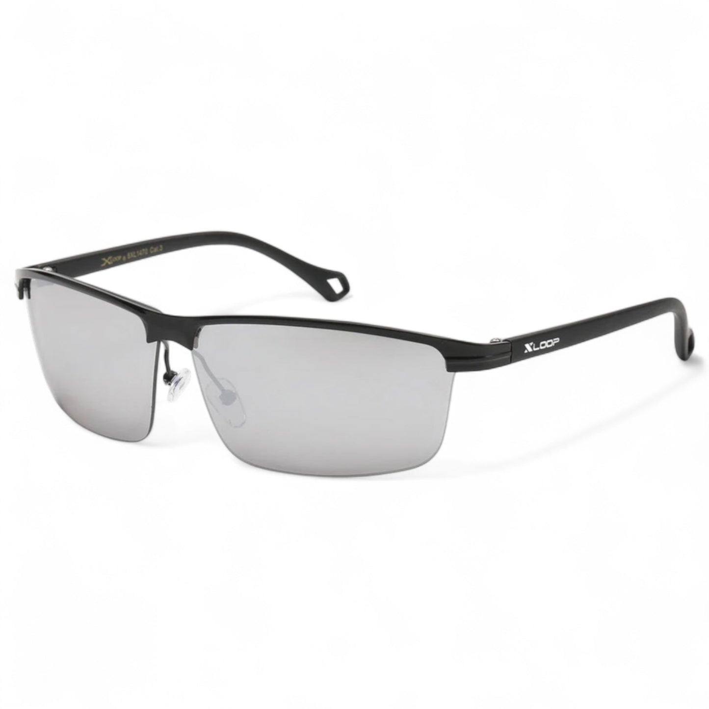 X-loop Men's Wrap around sports Mirrored Sunglasses X-Loop 8XL1470_X-LOOP-SPORTS-SUNGLASSES-WRAP-AROUND_4 Black Silver Mirror Lens {{ color }}