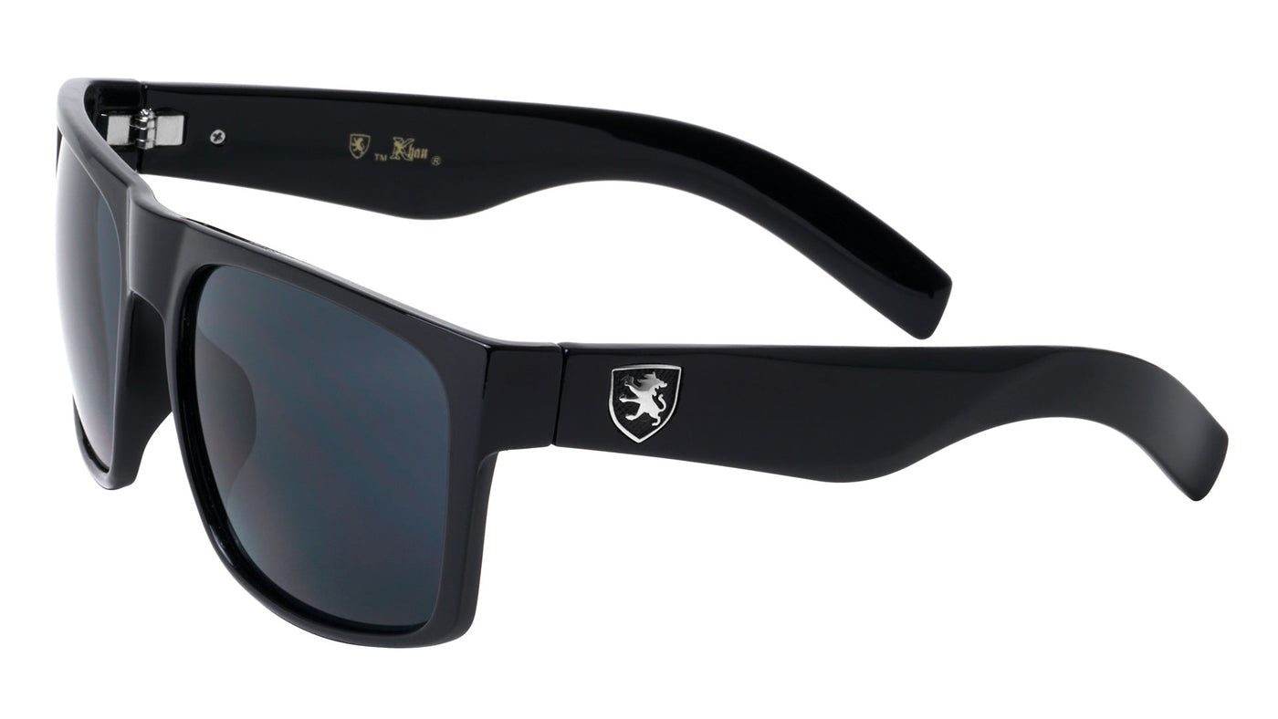 Mens High Quality Flat Top Classic Retro Sunglasses with Super Dark Lens or Silver Mirror Khan C9E543C1-8698-46A4-B0C6-777649DE17B9 Matt Black Silver Logo Black Lens {{ color }}