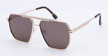 Unisex Small Metal Pilot Sunglasses with Flat Lens and Flat Top Unbranded FC6554_5_bab7f065-50d0-4876-a88b-c87c908fc482 Gold Brown Brown Lens