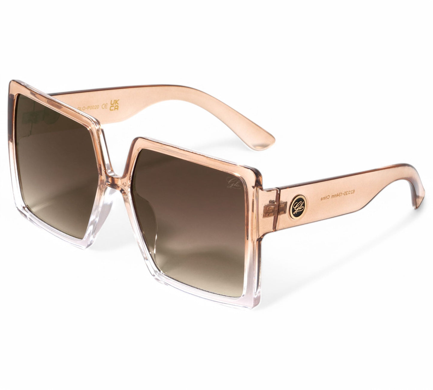 GLO Oversized Duotone Frame Fashion Square Sunglasses Glo GLO-P0020-glo-plastic-oversized-crystal-duo-tone-squared-butterfly-sunglasses-04-Photoroom Beige & Clear Brown Gradient Lens