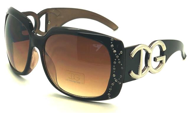 Designer Oversized Diamante Womens Sunglasses Dark Brown Brown Gradient Lens IG Eyewear IG015Da