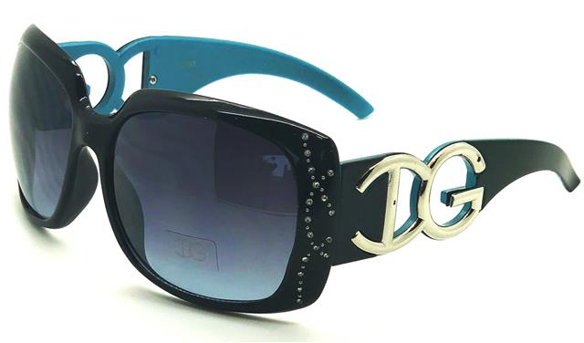 Designer Oversized Diamante Womens Sunglasses Black Blue Smoke Gradient Lens IG Eyewear IG015Dc