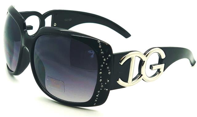 Designer Oversized Diamante Womens Sunglasses Black Smoke Gradient Lens IG Eyewear IG015Dd