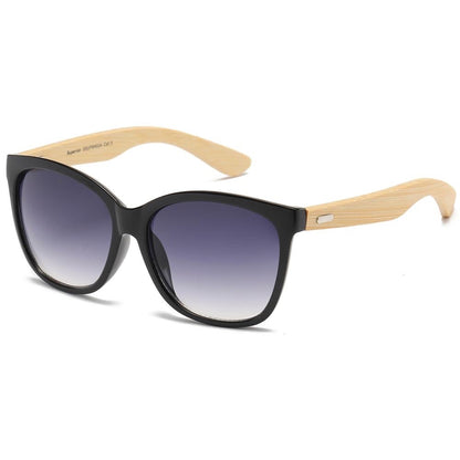 Superior Bamboo Temple Sunglasses Square UV Protection Shades Superior IMG-0572 Black Wooden Arm Smoke Gradient Lens {{ color }}