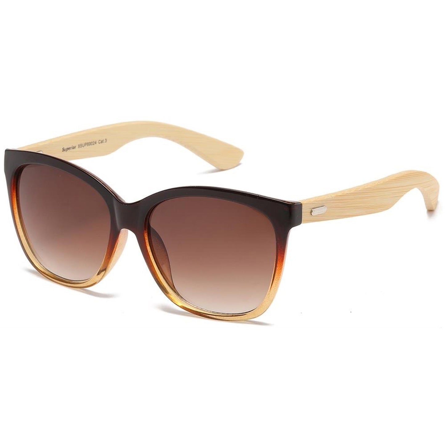Superior Bamboo Temple Sunglasses Square UV Protection Shades Superior IMG-0573 2 Tone Brown Wooden Arm Brown Gradient Lens {{ color }}
