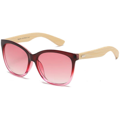 Superior Bamboo Temple Sunglasses Square UV Protection Shades Superior IMG-0574 Red Pink Wooden Arm Pink Gradient Lens {{ color }}
