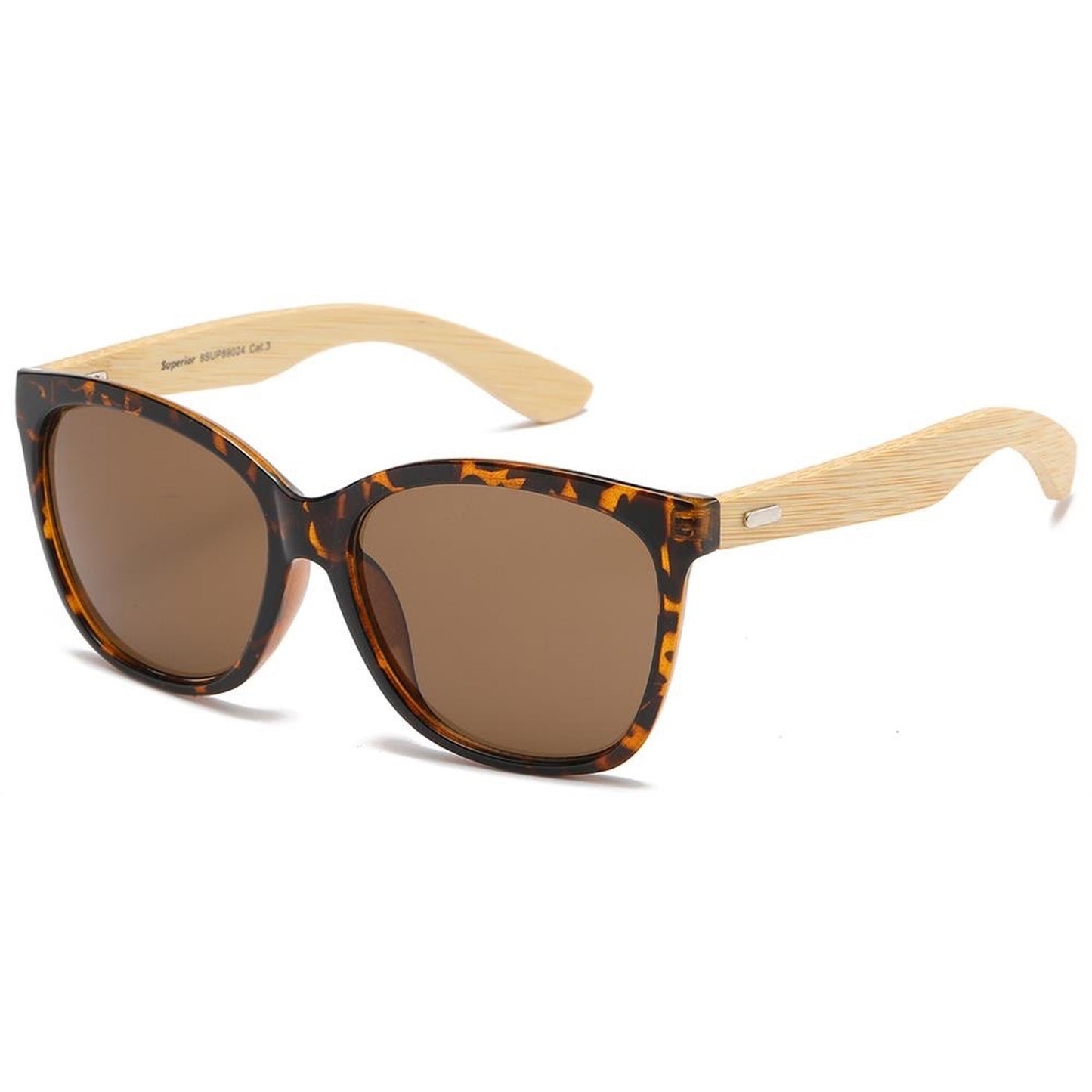 Superior Bamboo Temple Sunglasses Square UV Protection Shades Superior IMG-0575 Tortoise Brown Wooden Arm Brown Lens {{ color }}