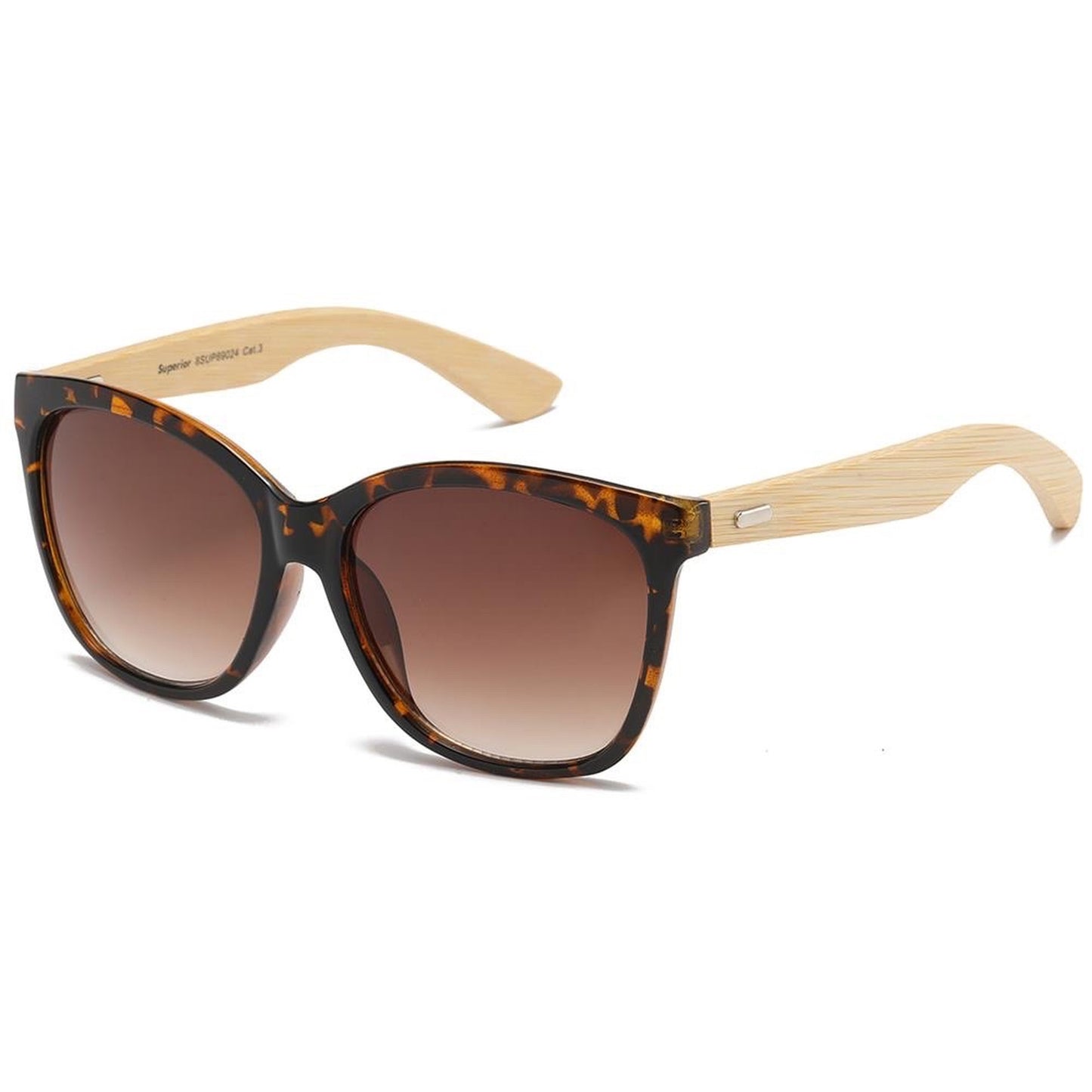 Superior Bamboo Temple Sunglasses Square UV Protection Shades Superior IMG-0576 Tortoise Brown Wooden Arm Brown Gradient Lens {{ color }}