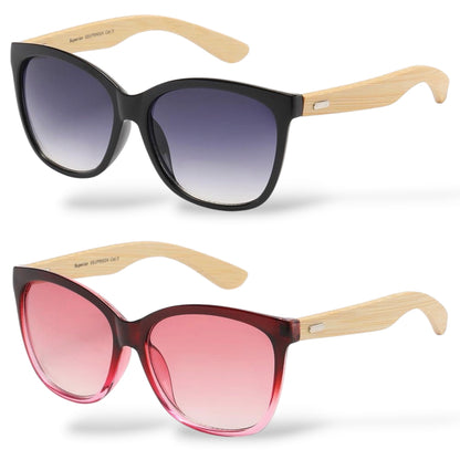 Superior Bamboo Temple Sunglasses Square UV Protection Shades Superior IMG-0577 {{ color }}